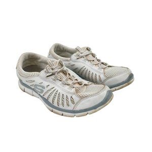 SKECHERS Flex Size 6.5 Sneakers Shoes Flat Heel Lace Up White
